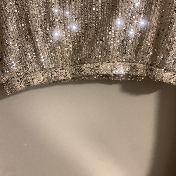 Sequins Cropped Low V-Neck balloon sleeves Women’s Party Top size M - Picture 7 of 13